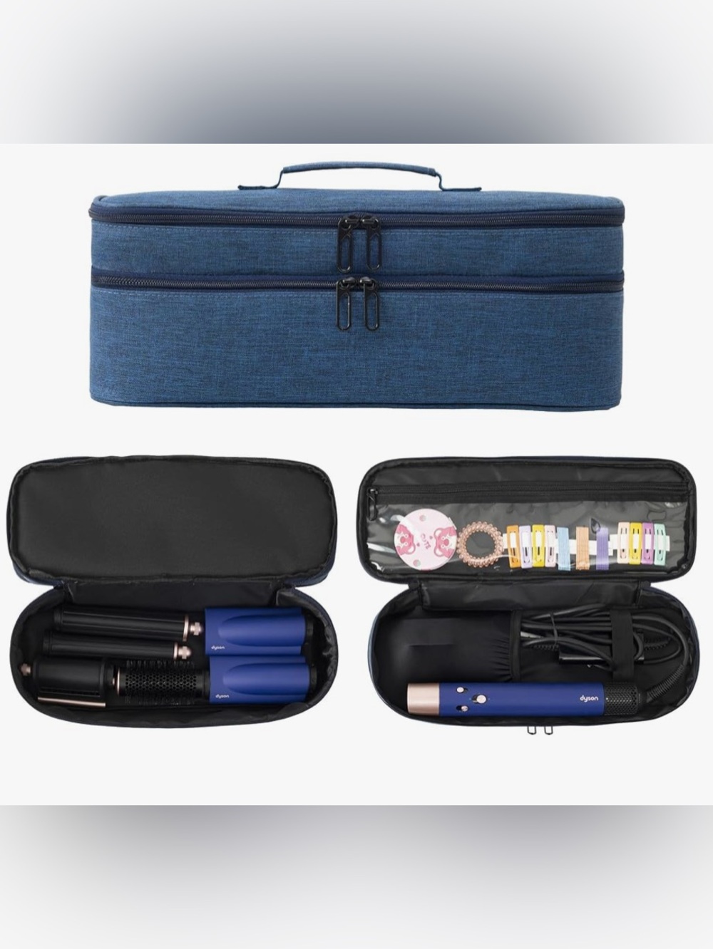 Greenesta Hair Tools Cosmetic Personal Beauty Travel Bag Double Layer Case Blue